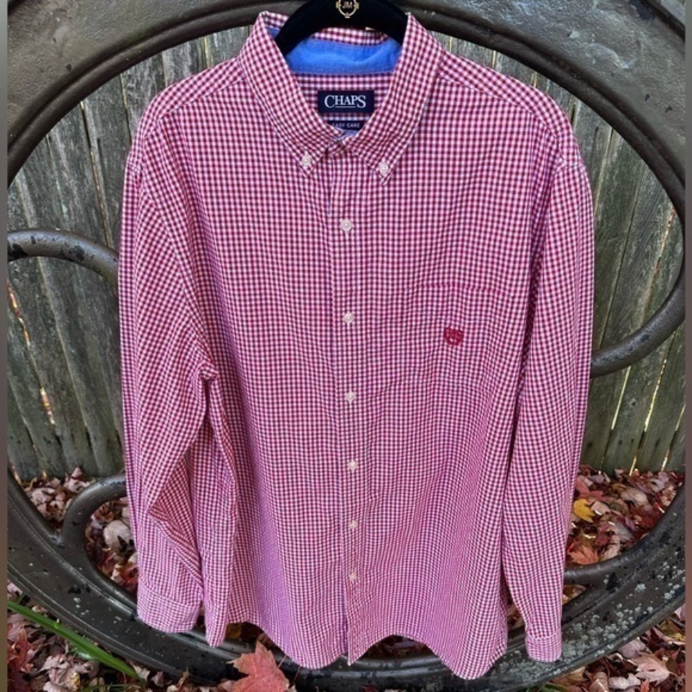 Chaps Men’s Button‎ Down Long Sleeve Shirt (Red & White Gingham)